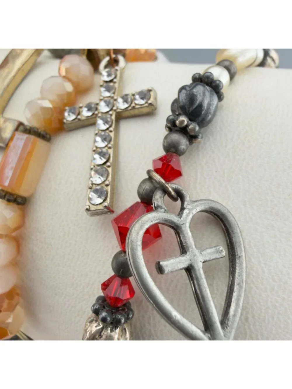 Mixed Cross Charm Beaded Stretch Bracelets Set Of 6 Multicolor